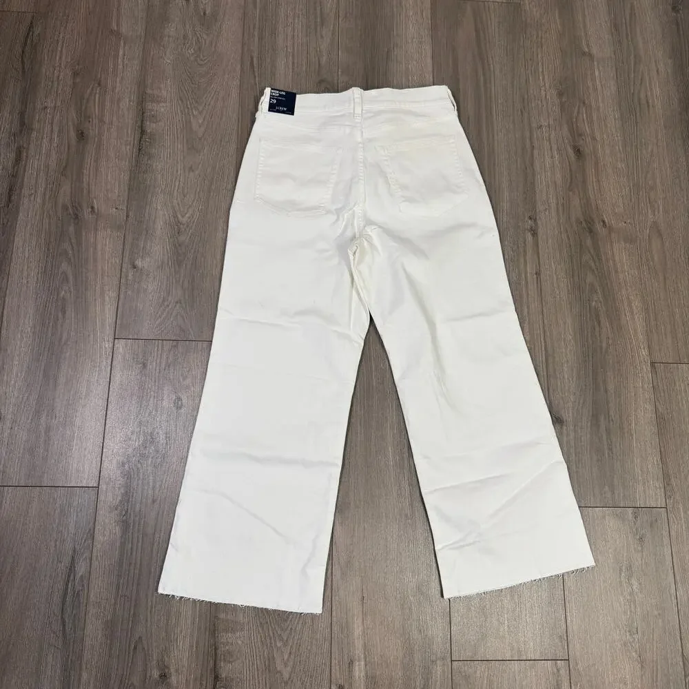 J.Crew Wide-Leg Cropped Jean WMNS 29 White Denim Hi-Rise All-Day Stretch Raw Hem